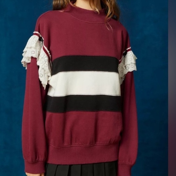 NWT BDG Urban Outfitters Emory Ruffle Mockneck Pullover Sweatshirt with Lace - Picture 6 of 13